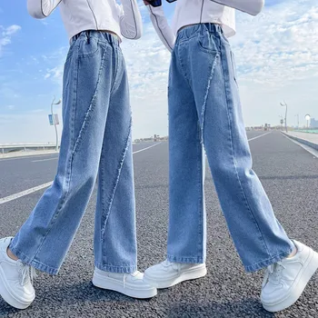 Girl Jeans Детские повседневные джинсовые широкие брюки 2023 Весна Новые брюки для девочек 8 10 12 13 14 лет Подростки Школьники Брюки