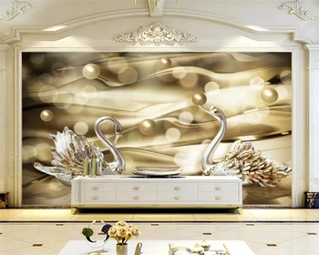 Beibehang Пользовательские обои золотой шелк лебедь жемчуг мечта атмосфера телевизора фон стены гостиной спальни фрески 3d обои