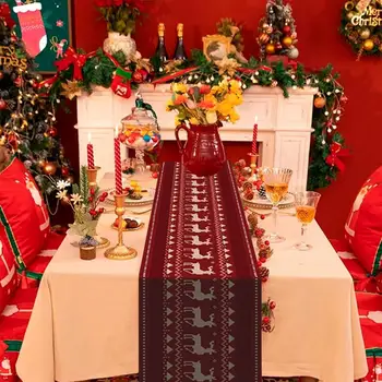  Рождественский бегун для стола Праздничный лосиный узор Прочная защитная скатерть для украшения домашнего праздника