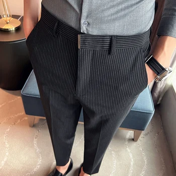 2023 Повседневные прямые полосатые брюки с высокой талией Мужские универсальные деловые формальные брюки Брюки для мужчин Итальянские мужские социальные брюки