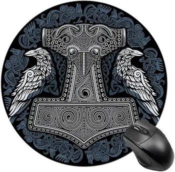Vikings Hammer Crow Symbol Коврик для мыши Нескользящий резиновый коврик для мыши Водонепроницаемый коврик для мыши для офисного ноутбука 7,9 x 7,9 дюйма