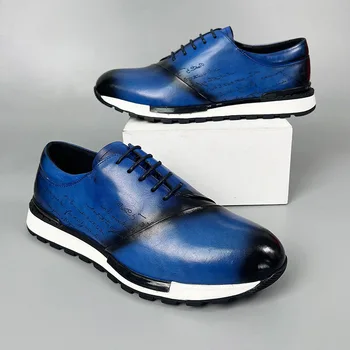 Luxury Brand Design Мужские кроссовки Натуральная кожа Лазерная гравировка букв Шнуровка Брог Оксфорд Повседневная городская модная обувь для мужчин