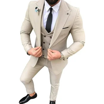 3 шт. Свадебный костюм для мужчин с вырезом и лацканом Slim Fit Casual Prom Best Men Groom Tuxedos для свадебной вечеринки (блейзер + жилет + брюки)