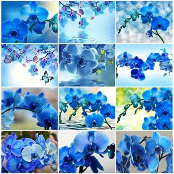 5D Сделай сам Полное сверло Алмазная живопись Орхидея Алмазная вышивка крестом Набор Синие цветы Мозаика Домашний декор Подарок ручной работы