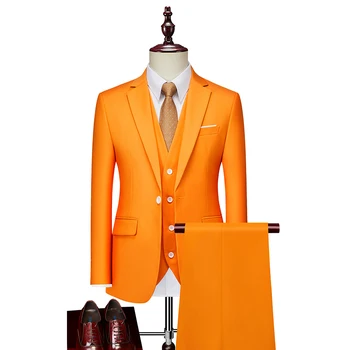 2023Изысканные мужчины высокого класса (костюм + жилет + брюки) Модный красивый деловой красивый повседневный британский костюм из трех частей