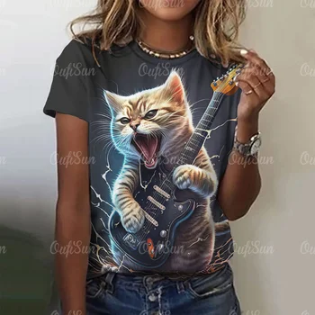  забавная мультяшная кошка с 3d принтом футболка для женщин летняя уличная хип-хоп топы с коротким рукавом повседневная одежда оверсайз пуловер
