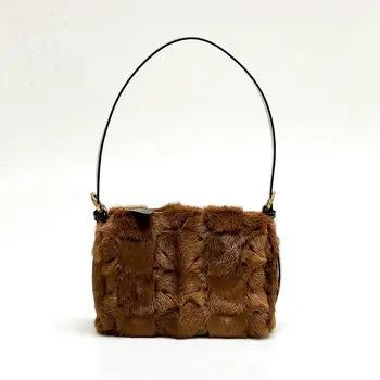 Женская кожаная меховая сумка Норковая шерсть Сумка через плечо Легкая роскошная карманная сумка из воловьей кожи