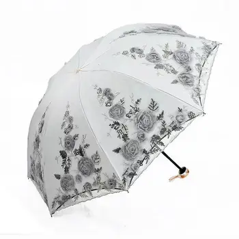 креативная вышивка кружевной зонтик с сумкой с черным покрытием солнце дождь ультрафиолетовый зонтик ветрозащитный симпатичный зонтик роскошный зонтик paraguas
