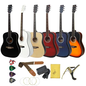 IRIN 41-дюймовая цветная акустическая гитара 6-струнная липа круглый рог народная гитара с сумкой ремешок струны тюнер pick аксессуары