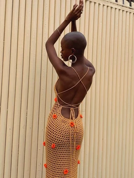 Элегантное кружевное вышитое макси-платье без рукавов с глубоким V-образным вырезом и открытой спиной для женской летней пляжной одежды