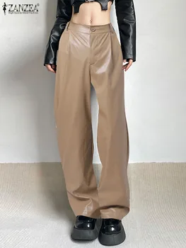 ZANZEA Streetwear PU кожаные брюки Модные женские длинные брюки 2023 осень зима однотонные свободные брюки повседневные широкие брюки