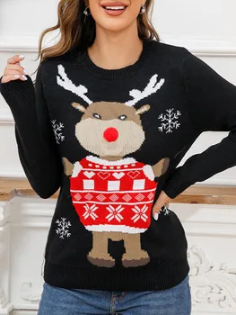 Женщины Рождественский свитер Зима с длинным рукавом Круглый вырез Олень Узор Свободный крой Пуловер Топы
