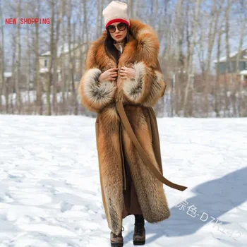 Коричневое зимнее пальто Женское теплое пальто из искусственного меха Корейская длинная куртка с капюшоном, имитирующая норковые волосы, свободная толстая волосатая куртка из искусственного меха 2021