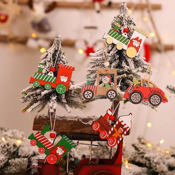Деревянная окрашенная красочная автомобильная елка Рождественский висячий декор Рождественский кулон для счастливого Нового года Рождественские украшения 2021 Navidad Подарки