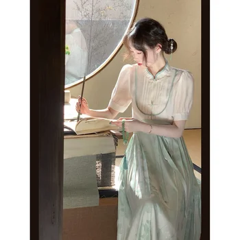 Модный костюм в национальном стиле, женский атласный принт Mamianqun, модифицированная рубашка Дзен, топ, юбка с высокой талией, комплект из двух частей