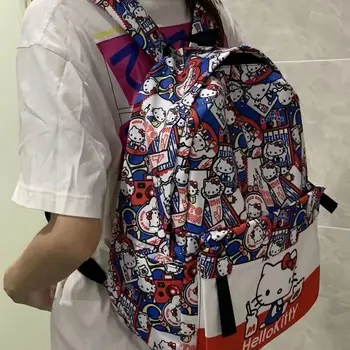 Miniso Sanrio Hellokitty Schoolbag Большой емкости Универсальный рюкзак Женский симпатичный легкий рюкзак для студенческих путешествий