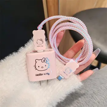 Kawaii Sanrio Зарядное устройство Защитный чехол Hello Kitty Stuff Y2K Iphone15 14 13 Cute Apple 20 18W Защита линии данных Подарки для девочек