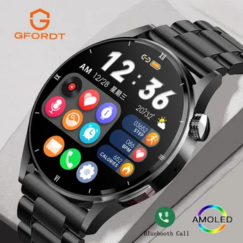 GFORDT 2023 НОВЫЕ смарт-часы Bluetooth Call для мужчин AMOLED HD Screen Спорт Фитнес Фитнес Браслет Часы здоровья Мужские умные часы