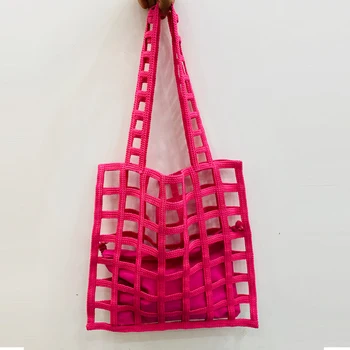 Пляжные сумки для женщин Роскошные дизайнерские сумки 2023 Новинка из хлопчатобумажной ткани Полый внутренний карман Кошелек Повседневная сумка через плечо