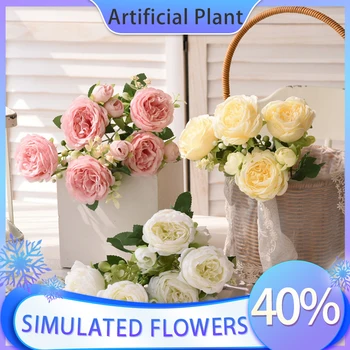 моделирование искусственного цветка для свадебной композиции, пион с 5 головками, розовый, белый, желтый, маленький пучок, украшение дома, 30 см