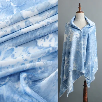  градиент печатная дизайнерская ткань тай-дай хлопок джинсовая ткань по метру для одежды брюки пальто шитье синяя мягкая драпировка ткань мода