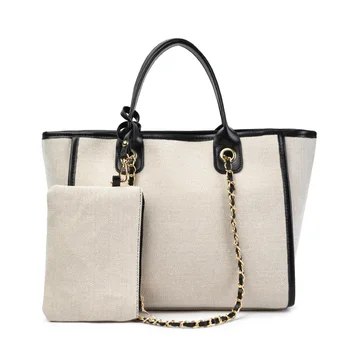  большой емкости женские холщовые сумки Высокое качество Женская цепочка Плечо Сумка для покупок Модный дизайнер Женские сумки-мессенджеры