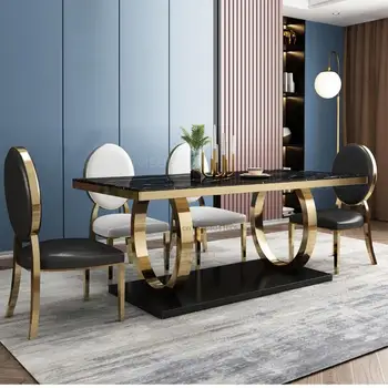  Современные роскошные кухонные столы для домашней мебели Набор мраморной столешницы с металлическим каркасом Консоль для салона Обеденный стол и стулья