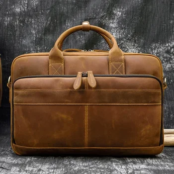 Винтажный мужской портфель из натуральной кожи Сумка из воловьей кожи Мужская сумка-мессенджер большой емкости Офисная 14-дюймовая сумка для ноутбука Ba
