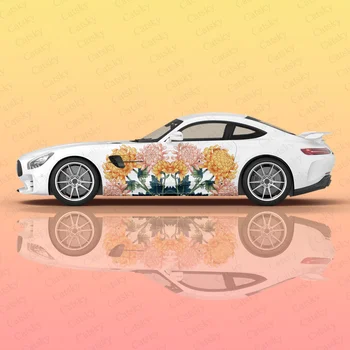  Custom Chrysanthemum Pattern Car Full Wrap Наклейка Наклейка на автомобиль Украшение Вырез Кузов Гонки Графическая наклейка Виниловая обертка Современный дизайн