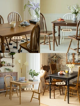Обеденный стол из массива дерева в американском стиле ретро, небольшой домашний скандинавский обеденный стол и комбинация стульев, простой рисовый стол,