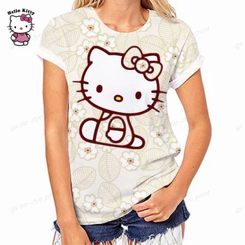Женская одежда Рубашки для женщин Y2k Топы Модная одежда Футболки Hello Kitty PrintCasual Элегантный стиль Свободные футболки Уличная одежда