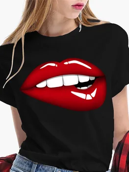 женская блузка мода сексуальные красные топы для губ забавный поцелуй с коротким рукавом футболка женский белый t предлагают бесплатную доставку женщин пуловеры