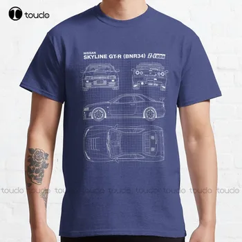 Niss Skyline Gt-R (R34) Z-Tune (синий) Blueprint - Классическая футболка Женская рубашка Индивидуальный подарок Модная футболка Лето Xs-5Xl унисекс