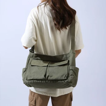 2023 Брендовые женские сумки Сумка через плечо большой емкости Модная холщовая сумка Универсальная студенческая сумка в стиле ретро Простая сумка через плечо