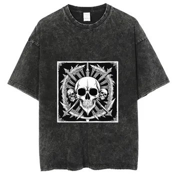  Винтажная футболка в стиле хип-хоп уличная одежда для мужчин, футболка оверсайз с графическим дизайном Skull, футболка оверсайз из 100% хлопка, футболка с вымытыми футболками