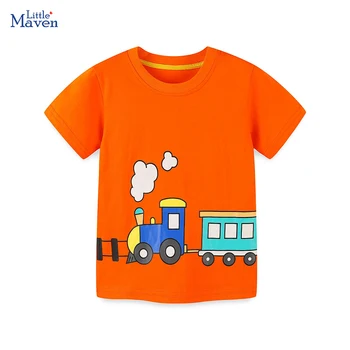 Little maven 2024 Новая детская одежда Футболки для детей Блузки для мальчиков Футболка Мультяшные поезда Хлопковые топы 2-7 лет