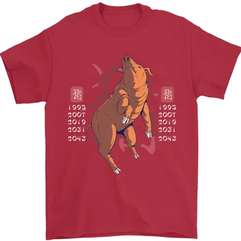 Китайский Зодиак Шэнсяо Год Свиньи Мужская футболка Хлопок