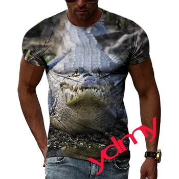 Summer Tide Мода Крокодил Картинка Мужские футболки Повседневные футболки с 3D-печатью Хип-хоп Личность Круглый вырез Топы с коротким рукавом
