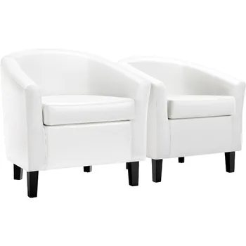 Акцентный стул, стулья-бочки из искусственной кожи Удобные клубные стулья Современный акцентный стул с прочными деревянными ножками для жизни, набор из 2 шт