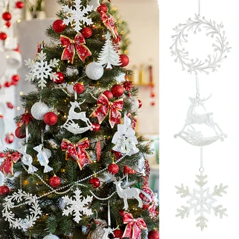 Рождественская елка Акриловый Лось Ангел Снежинка Колокольчик Висячие Украшения Кулон Счастливого Рождества Украшение для дома 2024 Новогодний подарок