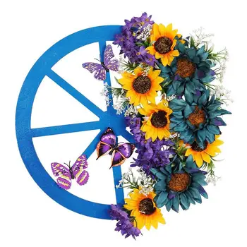 Весенний венок из ротанга Набор Весенний цветок Гирлянда Синее колесо с подсолнухами Дверной венок для окнаc стена Открытый внутренний домашний декор