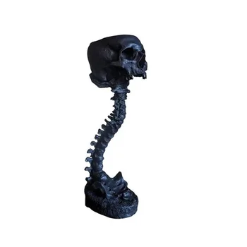 Набор подставок для черепа из смолы и позвоночника, горшок для черепов из полистоуна, украшение на Хэллоуин Ретро Цветок с головой человеческого черепа, черный