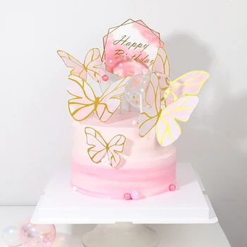 Геометрические бабочки из розового золота Топперы для торта Happy Birthday Кекс Торт Топпер Baby Shower