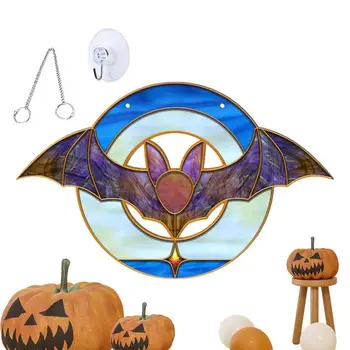 Акриловые декоративные летучие мыши для стены Ужасающий витражный акриловый знак с цепочкой для настенной вечеринки на Хэллоуин