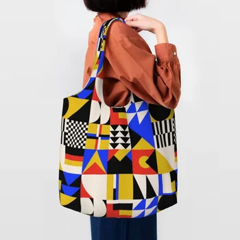 Забавный принт Баухаус Цветовой блок Геометрическая линия Современная сумка для покупок Многоразовая холщовая сумка на плечо Shopper Минималистичные сумки