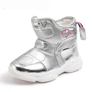 Зимняя обувь для девочек Детские зимние сапоги для мальчиков Плюшевые детские ботильоны Platfrom Sneaker Teen Black Leather Shoes Зимние кроссовки