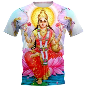 HX Буддийская футболка Индуистский бог Богиня Лакшми 3D-печатная мужские женские футболки Хип-хоп топы Летние рубашки с коротким рукавом