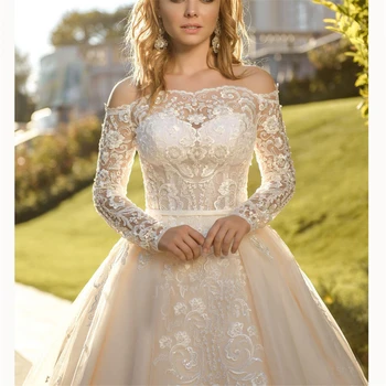 Новое поступление Очаровательное свадебное платье 2023 Великолепные аппликации Бальное платье Иллюзия Принцесса Длинные рукава Свадебное платье Vestido de Noiva