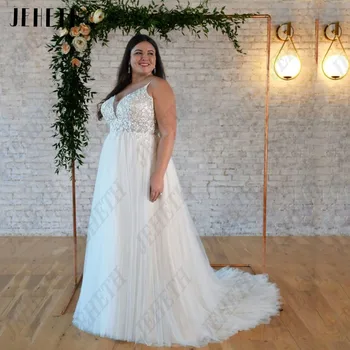 JEHETH Элегантные свадебные платья для женщин Большие размеры Спагетти на бретелях Платья невесты с открытой спиной Аппликация A-Line vestidos de novia