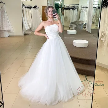 Высокое качество свадебное платье для женщин 2023 Платья невесты без бретелек Простой тюль A-Line Sweep Train Vestido De Noiva